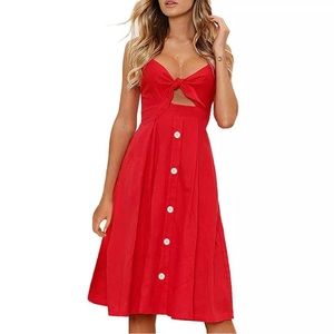 Red women spaghetti strap Beach Dress S